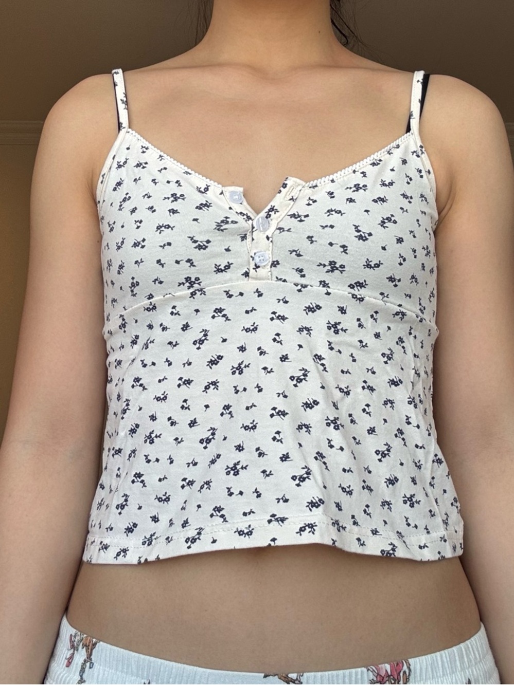 Brandy Melville Navy Floral Print Spaghetti Strap Tank Top